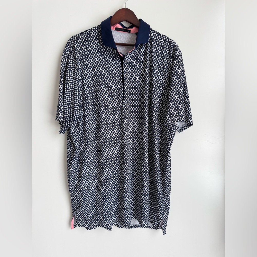 Greyson Performance Polo Men XL blue white pink golf moisture wicking UPF tennis